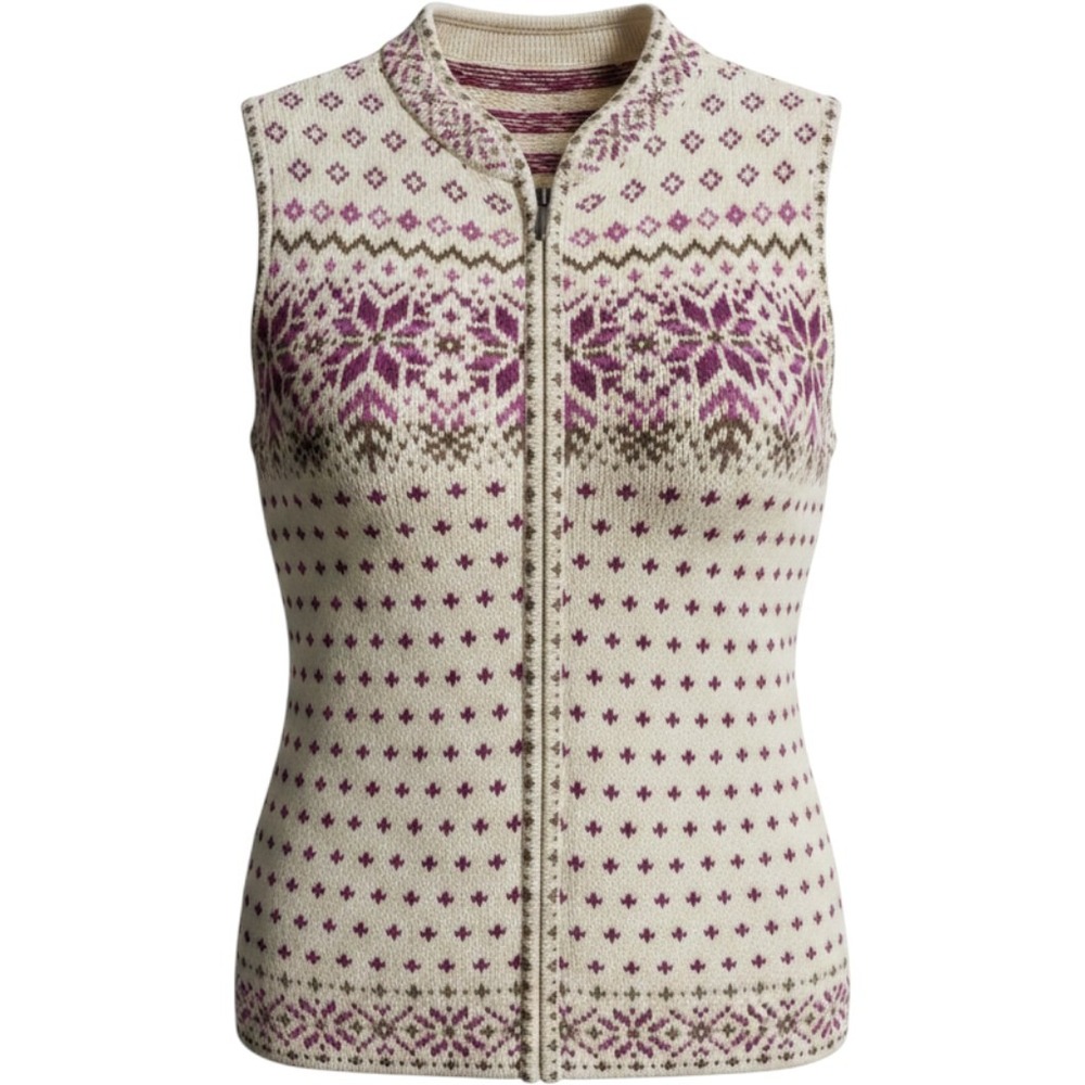 Nomadic Traders Sweater Vest Womens L Cream Excellent Fair Isle Zip Up Knit